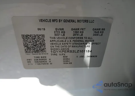 2020 Cadillac Xt6 Fwd Premium Luxury z USA, uszkodzony, nr VIN 1GYKPERS2LZ101184